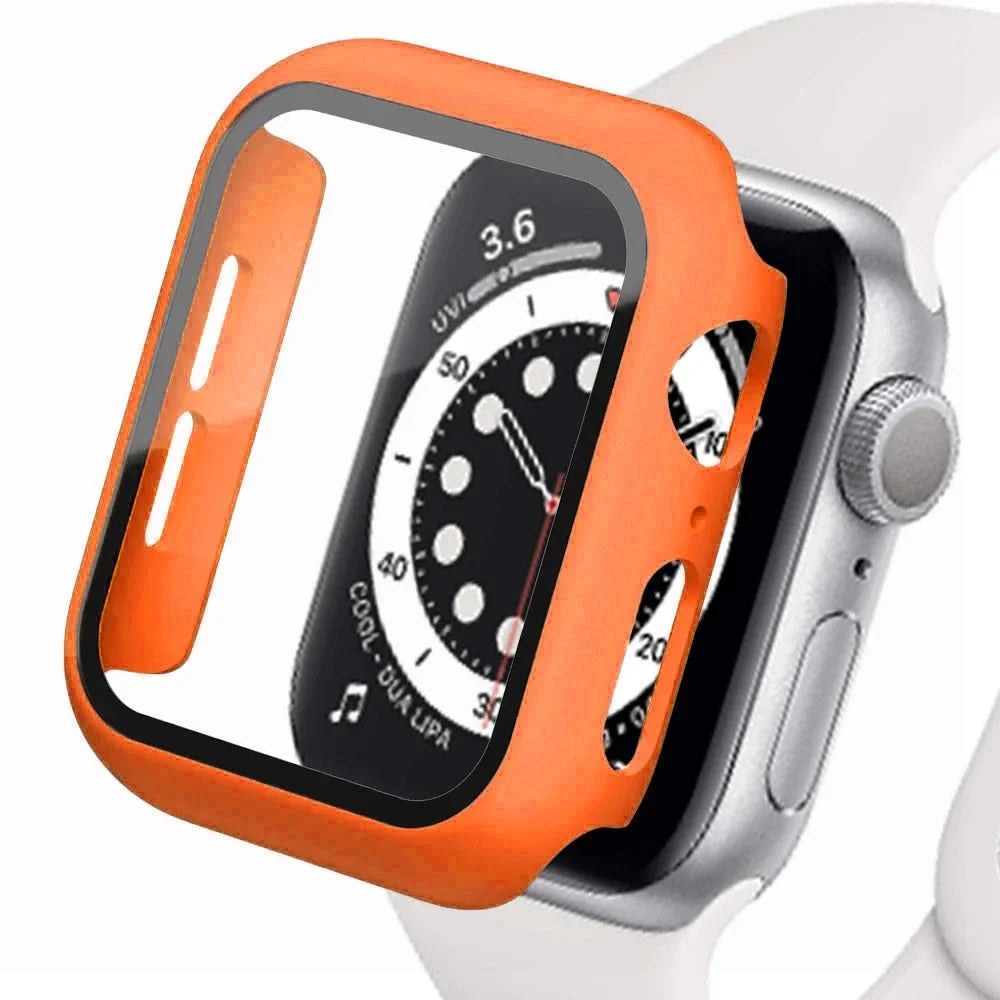 Apple Watch Tempered Glass Case - Full Cover PC Bumper Screen Protector for Series 9 8 7 6 SE 45mm 41mm 44mm 40mm