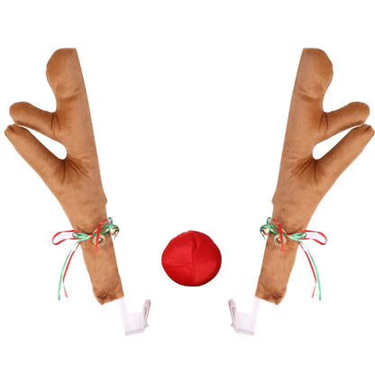 Christmas Car Decoration Kit – Deer Antlers with Red Nose & Tail Holiday Pendant Accessories