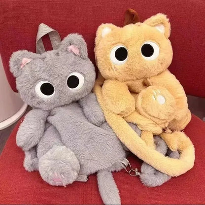 40cm Kawaii Big Eyes Cat Plush Toy Backpack – Cute, Large-Capacity Stuffed Animal Bag for Boys, Girls, & Women