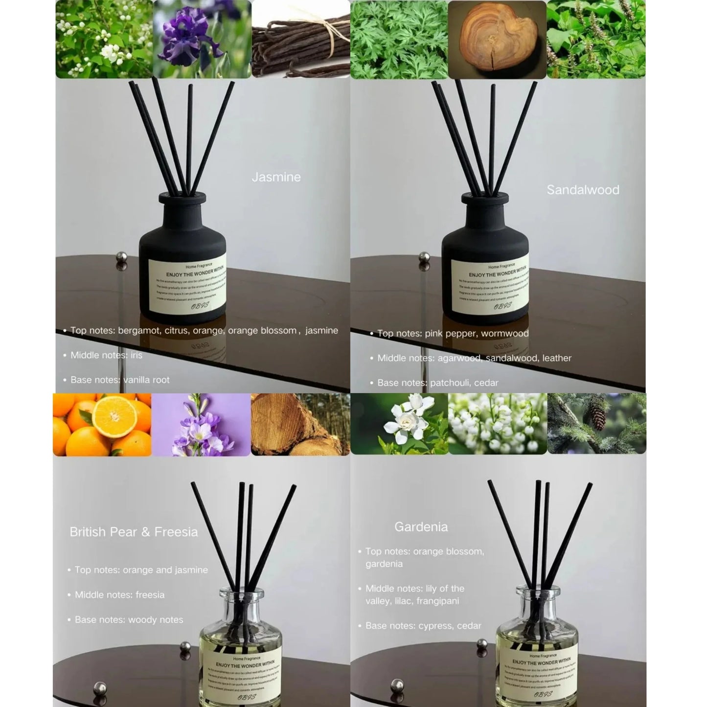 50ml Aromatherapy Freesia Jasmine Reed Diffuser – Flameless Essential Oil Room Air Freshener