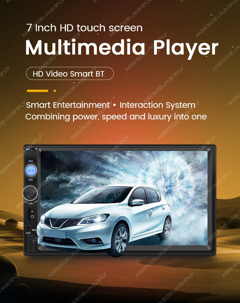 Navifly ND1 2-Din Car Radio — 7" HD Touchscreen Multimedia Player, Universal MP5 Stereo with Bluetooth, TF, FM & Camera Support