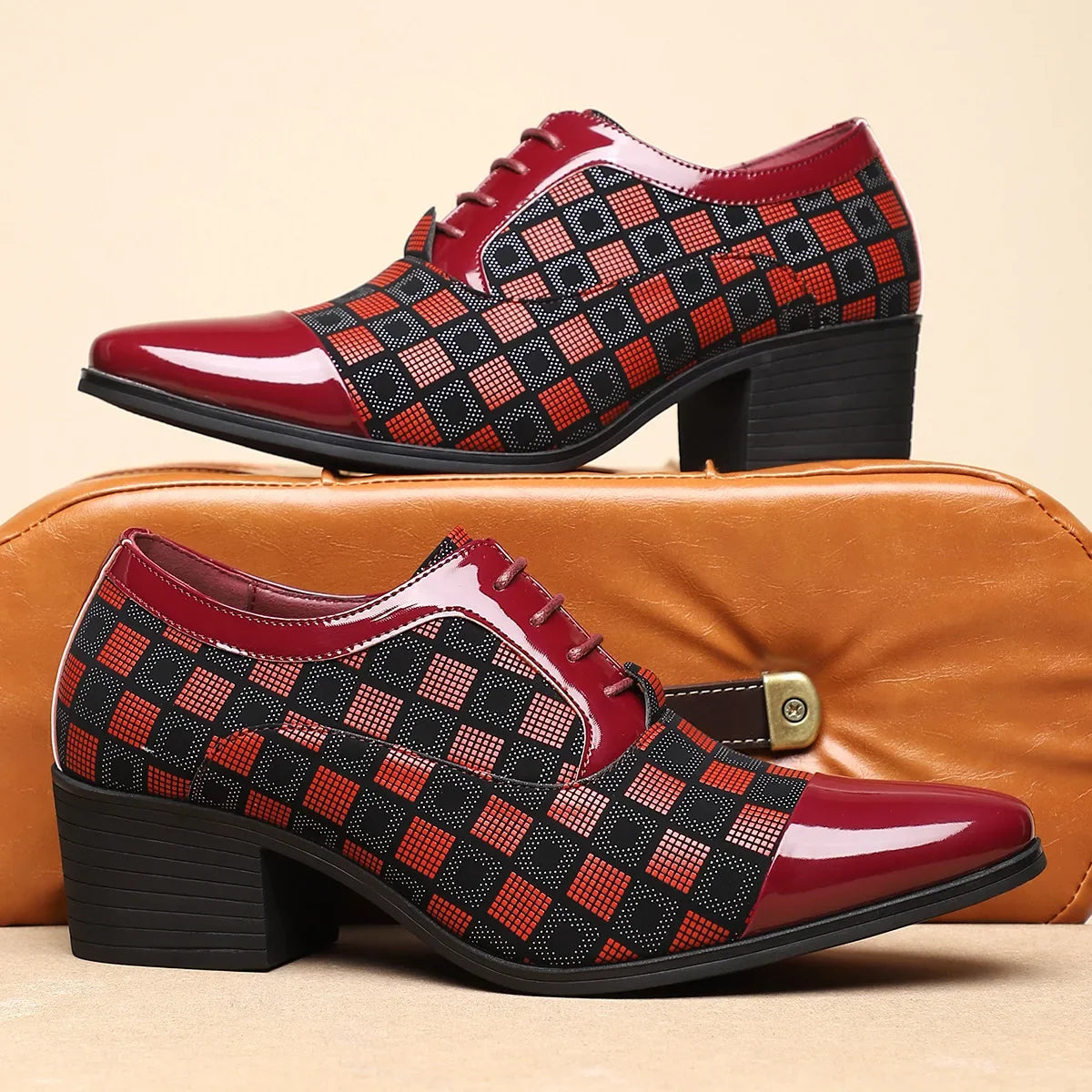 Men’s High Heel Oxford Shoes - Pointed Toe Luxury Leather Formal Business Wedding and Party Dress Shoes