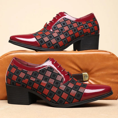 Men’s High Heel Oxford Shoes - Pointed Toe Luxury Leather Formal Business Wedding and Party Dress Shoes