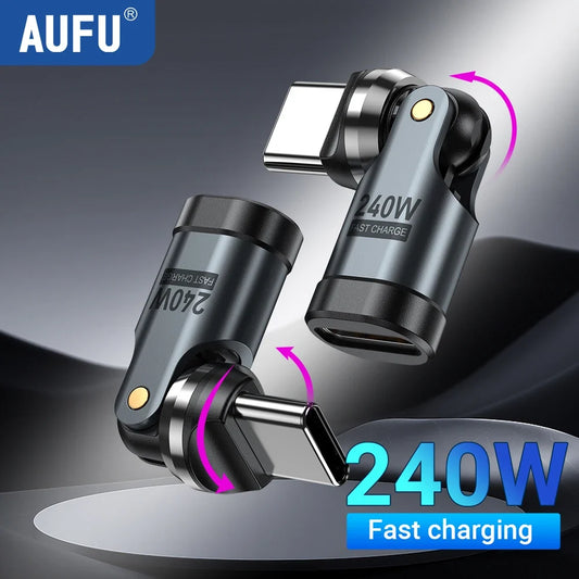 AUFU PD240W USB-C OTG Adapter - 540° Rotating 5A Fast Charging Converter for iPhone, MacBook, Samsung & Xiaomi