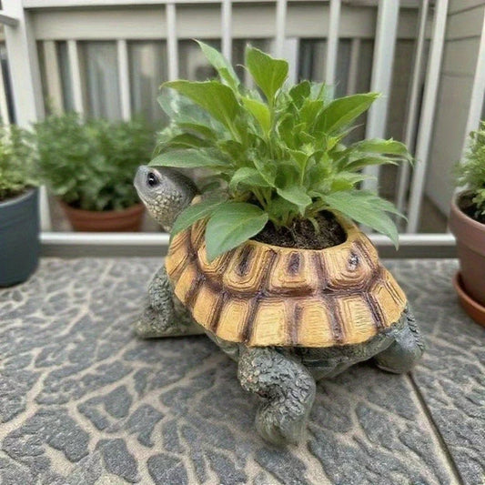Realistic Turtle Succulent Planter - Vintage Resin Plant Pot with Drainage Hole