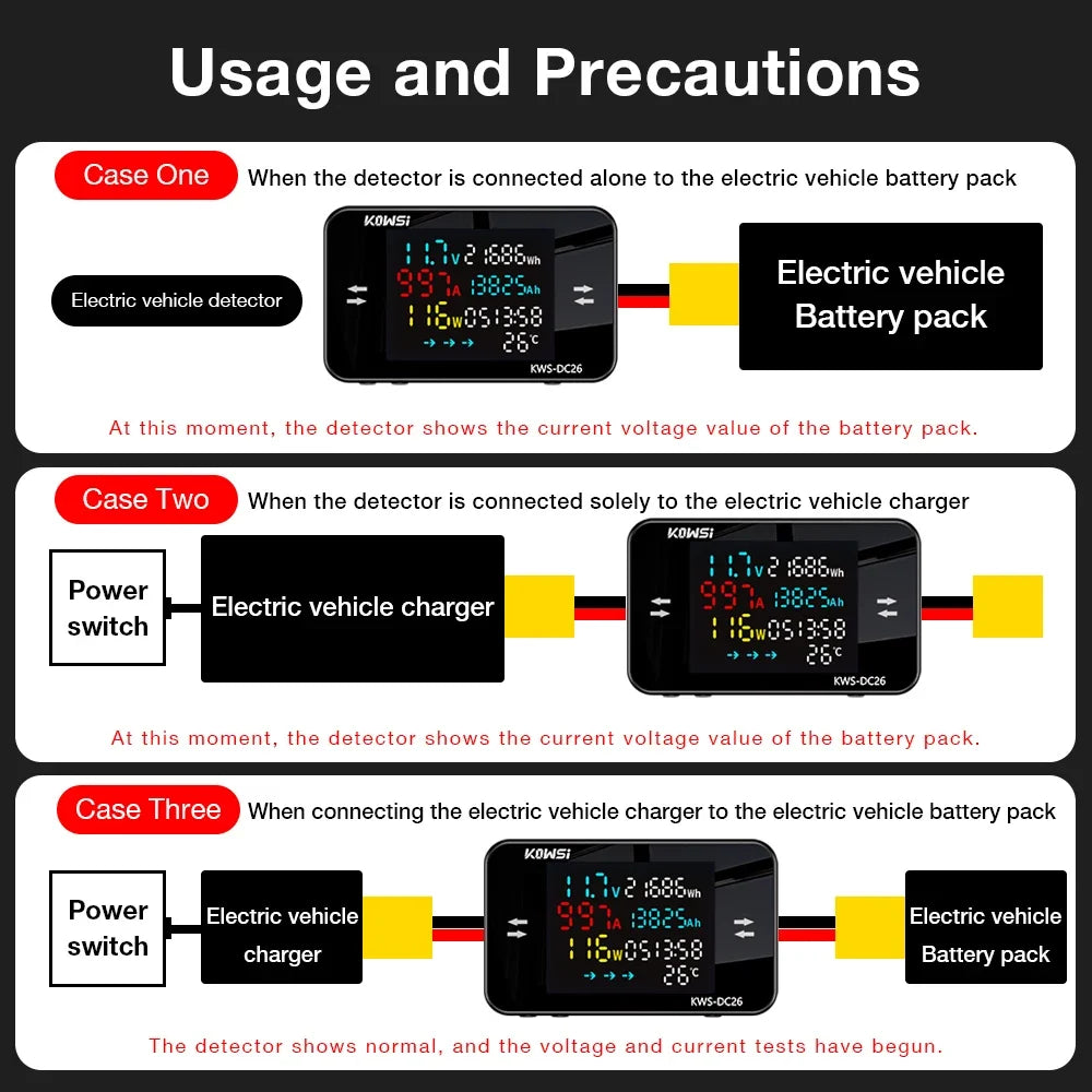 KWS-DC26 Electric Power Meter - DC8-80V LED Voltmeter Ammeter Battery Charging Tester with XT60 & XT90 Plug