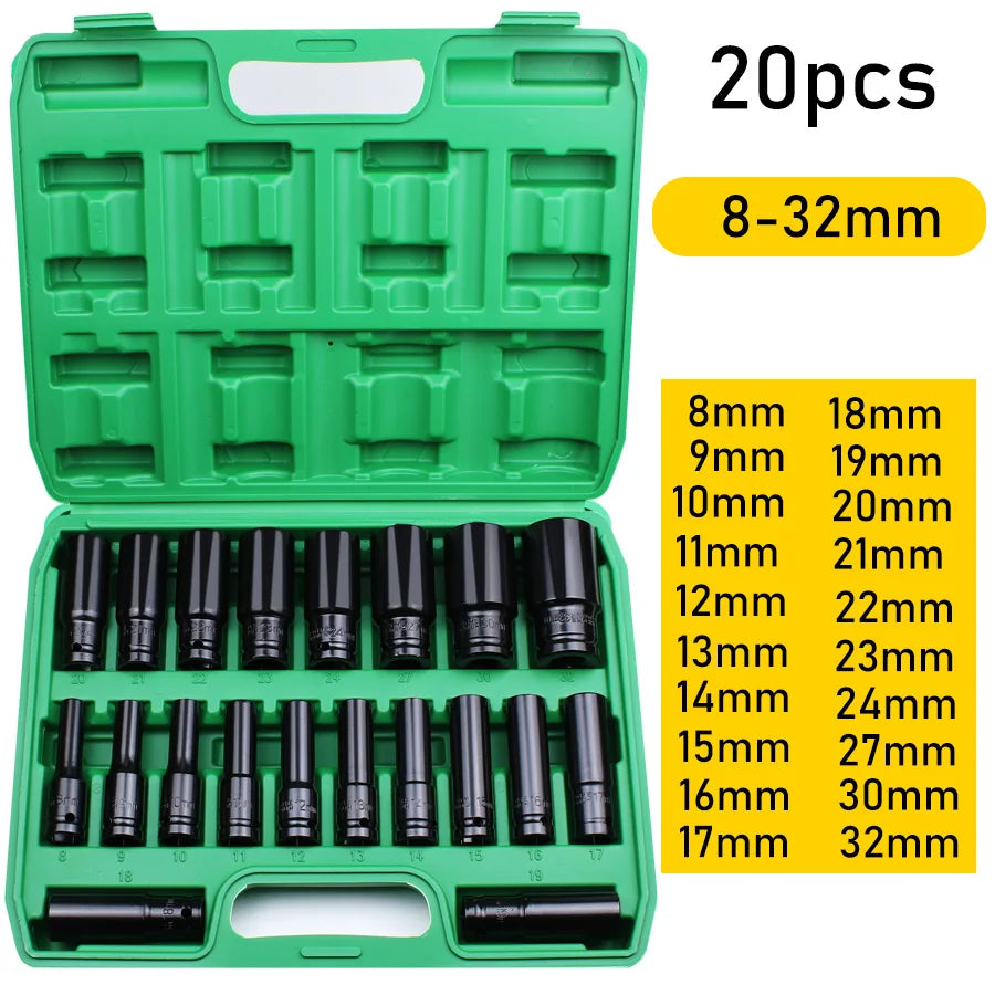 1/2-Inch Drive Impact Socket Set - 6-Point Metric Carbon Steel Sockets with Storage Case