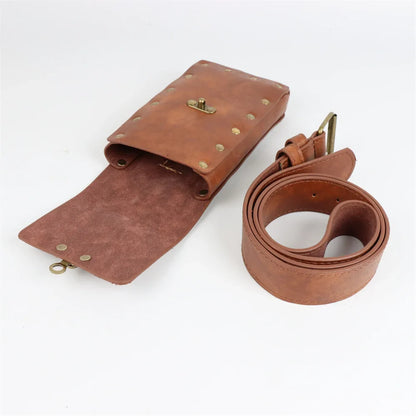 Medieval Steampunk Leather Waist Belt Pouch – Viking Knight Cosplay & Motorcycle Bag