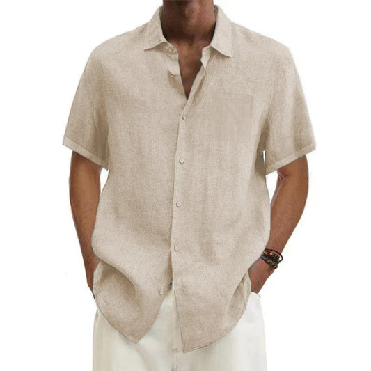Men's Cotton Long Sleeve Shirt - Slim Fit Casual Button-Up Shirt with Roll-Up Cuffs