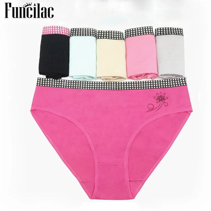6 Pcs Women’s Cotton Briefs Set - Plus Size Sexy Print Mid-Rise Panties with Breathable Cotton Crotch