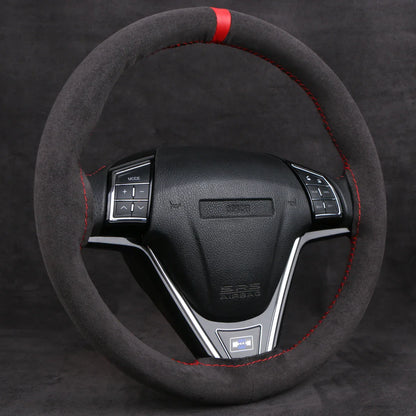 Universal Suede Car Steering Wheel Cover - Hand-Sewn Soft Leather Braiding, Non-Slip and Ventilated Auto Wheel Protector