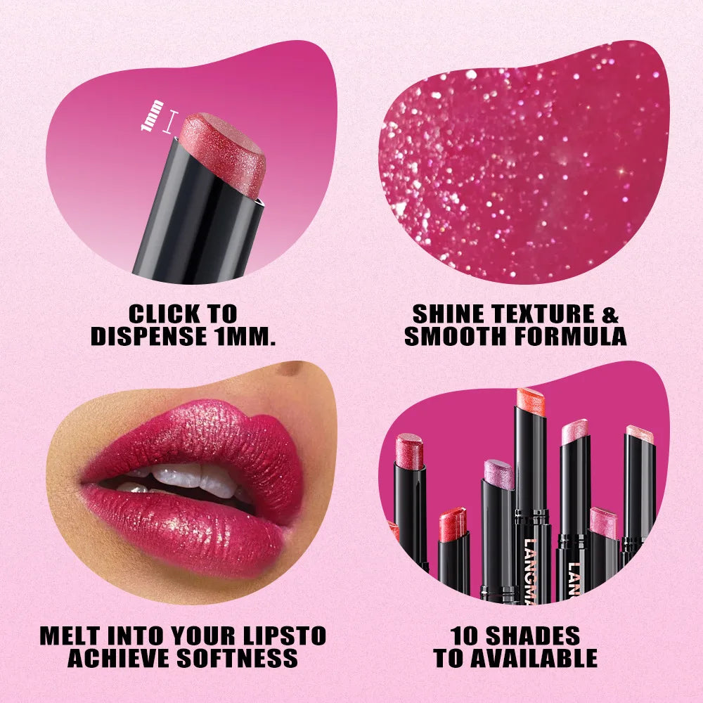 LANGMANNI Pearlescent Lipstick - Slanted Tip Long Lasting Color Lip Gloss Makeup