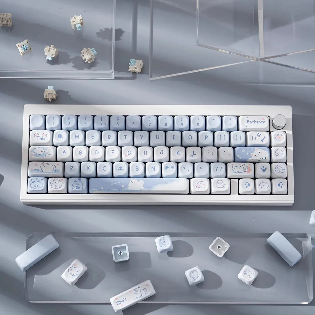USLION 95 Keys Dessert Cat Theme Keycaps – MOA Profile PBT Key Caps Kit for 61/64/68/75/84/87 GMK67 Gaming Mechanical Keyboards