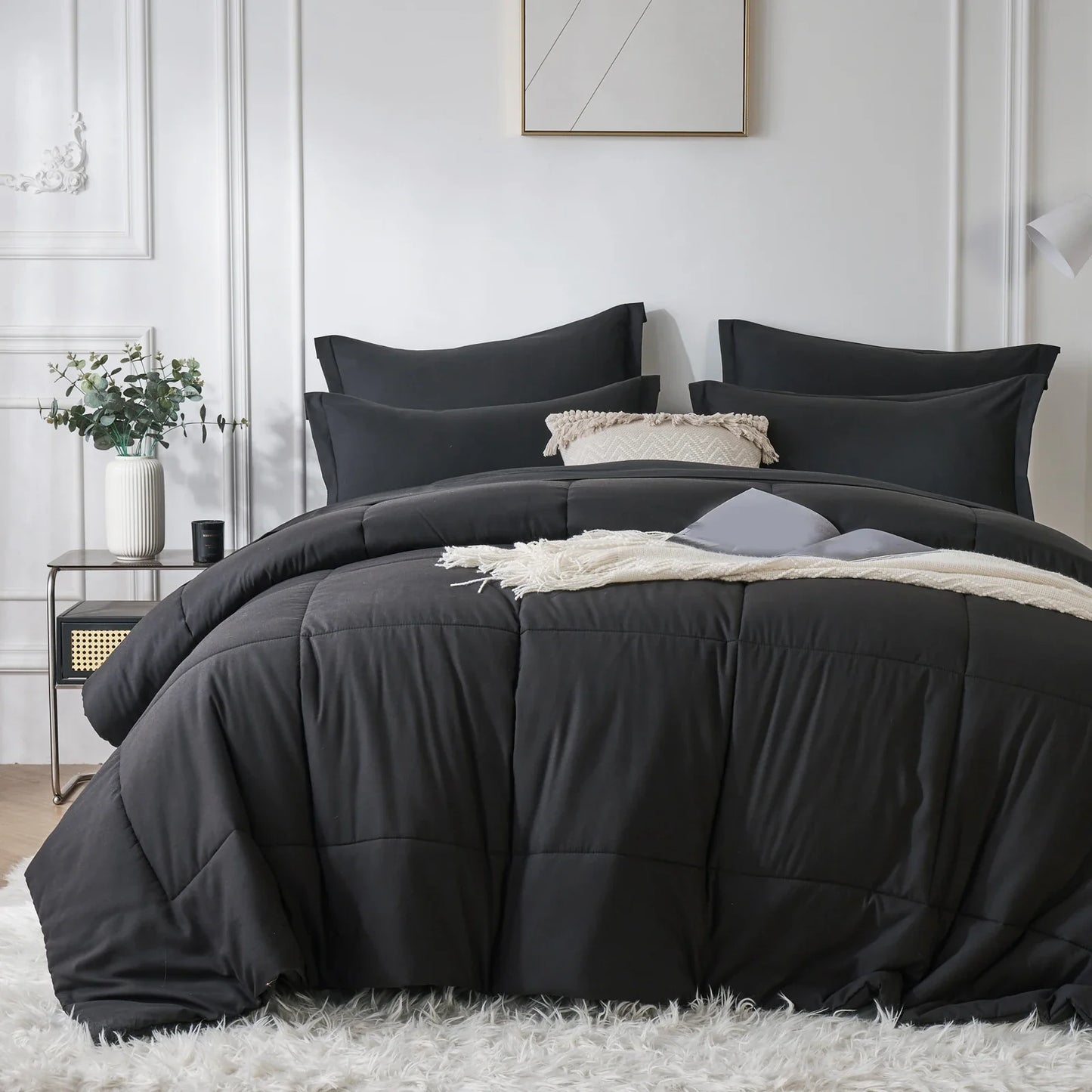 7-Piece Queen Bed-in-a-Bag Comforter Set — Solid Geometry Comforter, Sheets & Pillowcases, Stylish Bedroom Gift