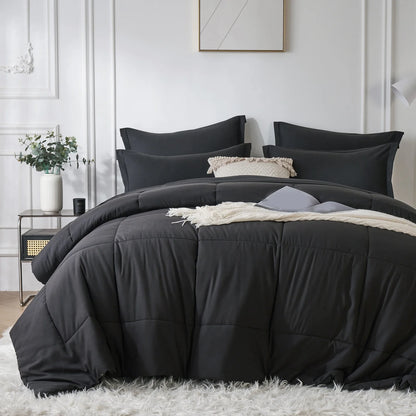 7-Piece Queen Bed-in-a-Bag Comforter Set — Solid Geometry Comforter, Sheets & Pillowcases, Stylish Bedroom Gift