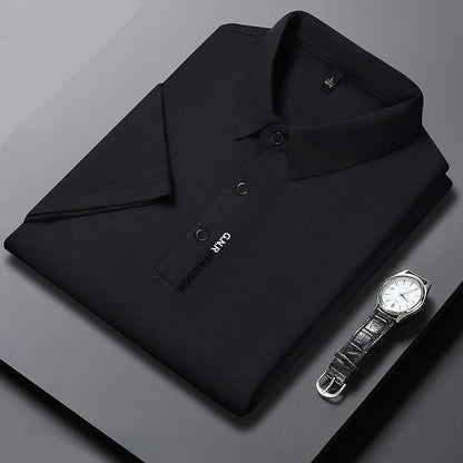 Men's Short Sleeve Polo Shirt - Breathable Solid Color Casual Business Style Top
