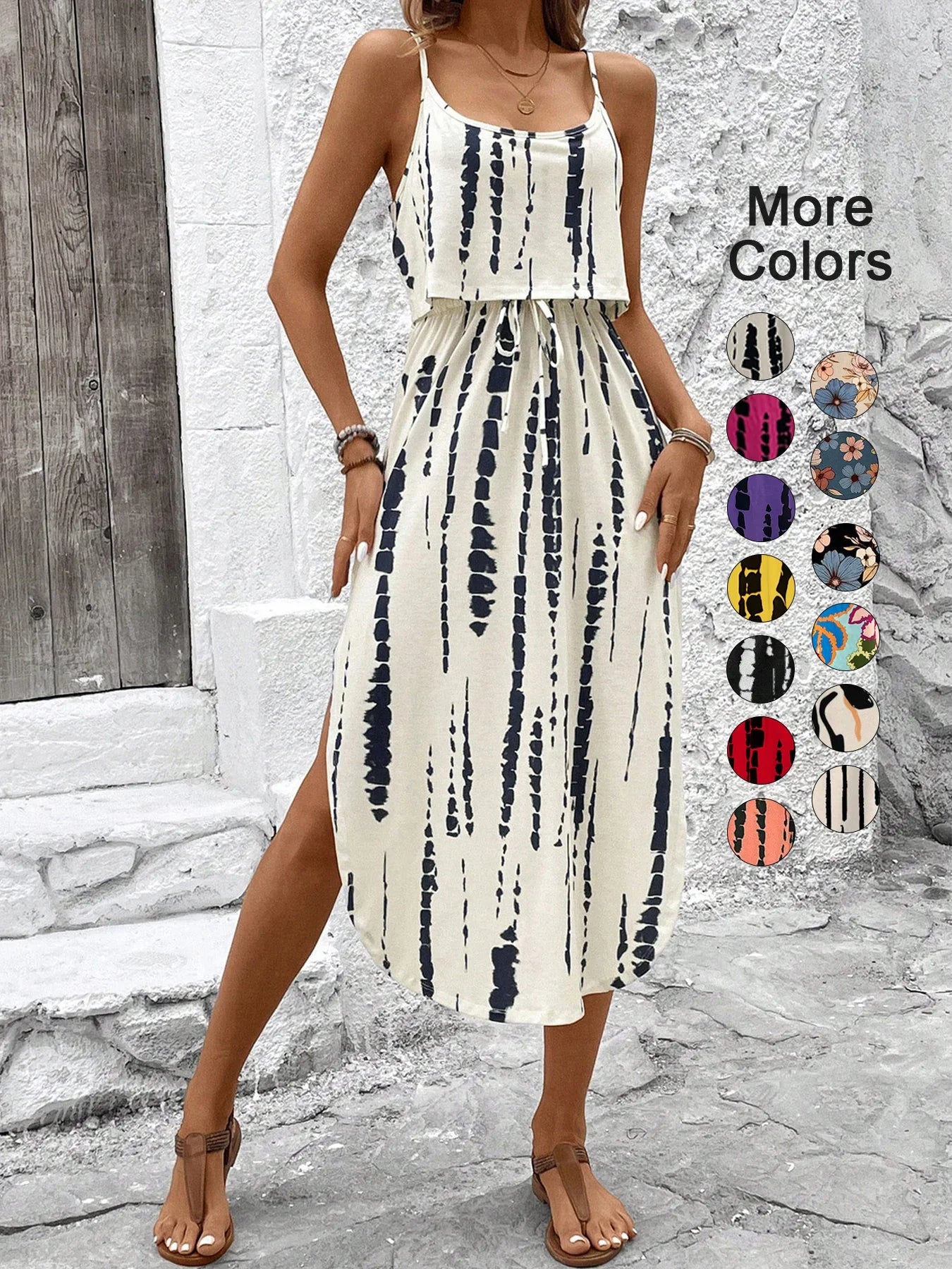 Women’s Summer Spaghetti Strap Dress - Sleeveless Flowy Casual Maxi Dress with Belt & Side Slit