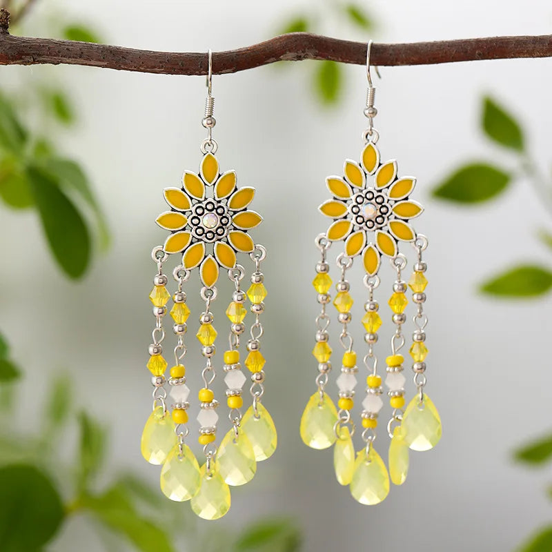Bohemian Water Drop Tassel Earrings - Vintage Crystal Bead Long Dangle Jewelry for Women