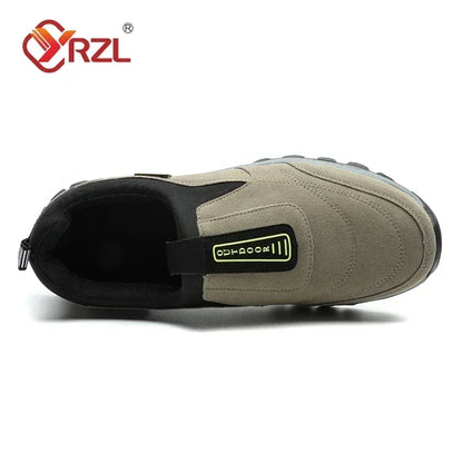 YRZL Men’s Hiking Sneakers - Breathable Suede Leather Slip-On Shoes with Anti-Skid Outdoor Walking Comfort