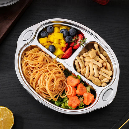 Kids Stainless Steel Dinner Plate - 304 Food Grade Cartoon Divided Plate for Breakfast, Meals, Home & Kindergarten Use