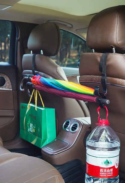 2PCS Car Back Seat Hooks — Multi-Function Headrest Hangers for Umbrella, Bags & Auto Interior Storage