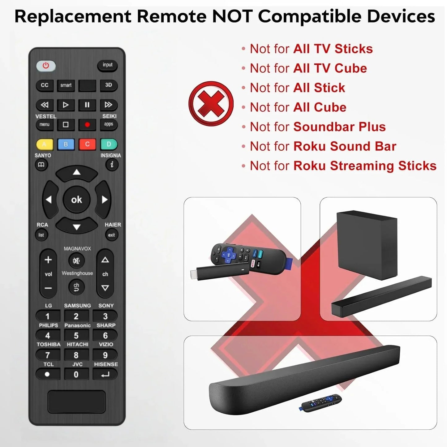 Universal G006 TV Remote Control - Replacement Remote for LG and Multiple TV Brands