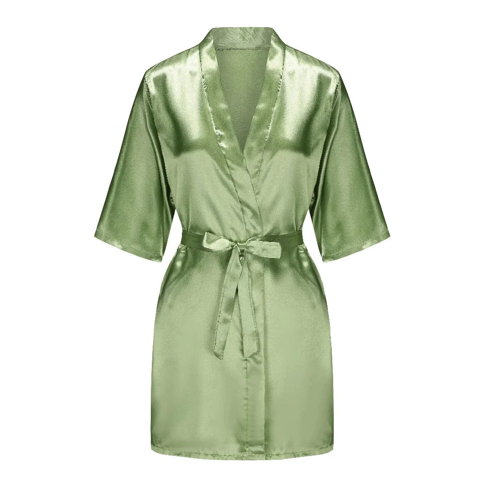 Plus Size Satin Silk Robe for Women - Wedding Bride Bridesmaid Bathrobe Sleepwear in Sage Green