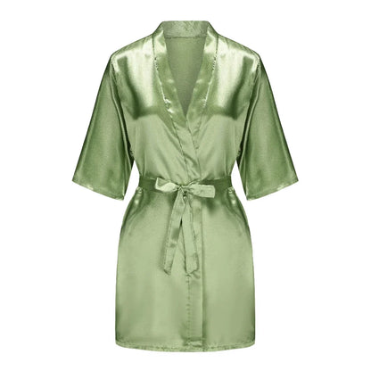 Plus Size Satin Silk Robe for Women - Wedding Bride Bridesmaid Bathrobe Sleepwear in Sage Green