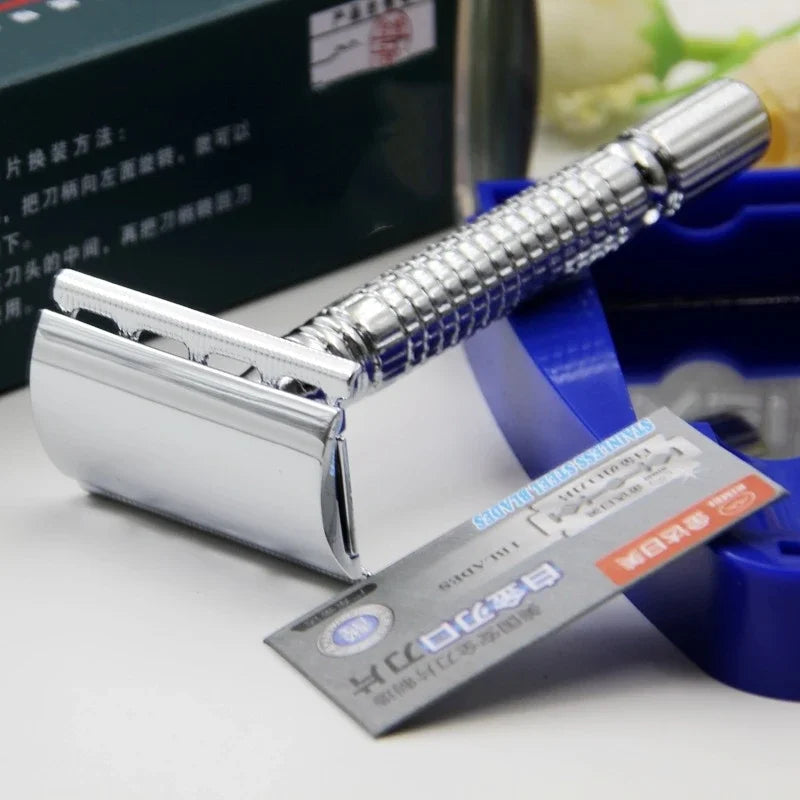 Men's Folding Shaving Razor – Stainless Steel Straight Razor with Blade Holder for Facial Hair, Barber Shaving Tool