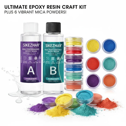 Crystal Clear Epoxy Resin Kit - AB Resin Glue with 6 Color Mica Powder for DIY Jewelry, Nail Art, Soap & Crafts