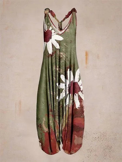 Bohemian Wide Leg Jumpsuit - Vintage Mandala Paisley Print Loose Fit Backless Women Harem Romper