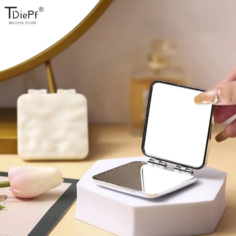 Foldable Mini Square Makeup Mirror - Double-Sided Compact Pocket Vanity Mirror