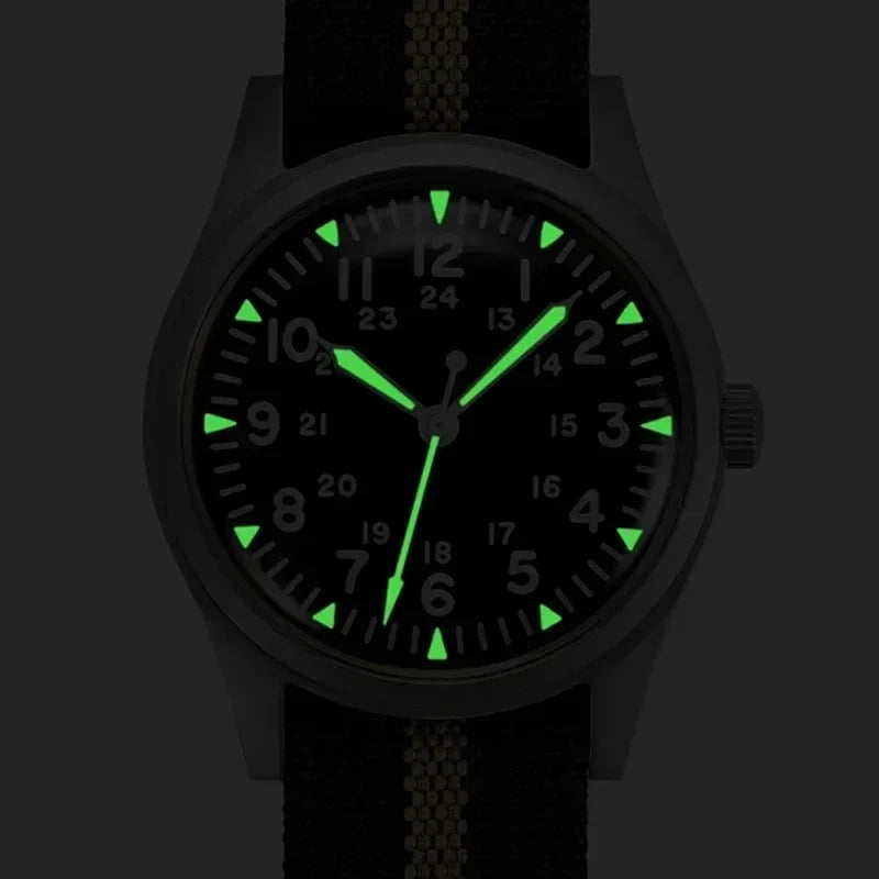 RDUNAE RA03 Military Men’s Watch - 34.5mm Vintage Quartz Wristwatch with Miyota 2035 Movement & Stainless Steel Case