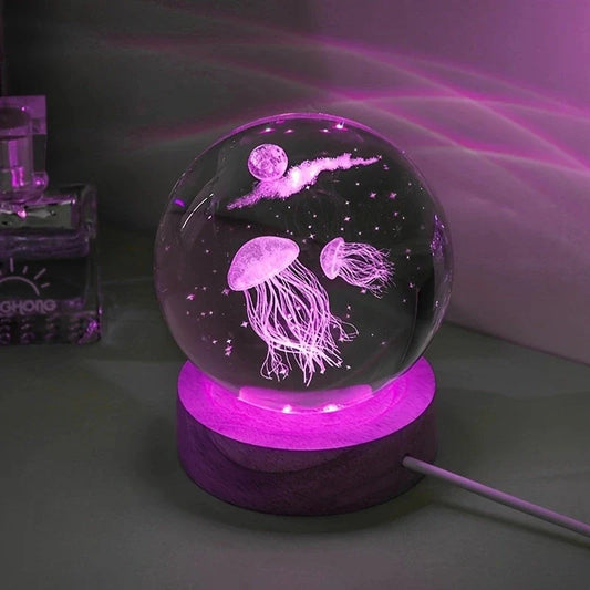 3D Laser Engraved Jellyfish Crystal Ball LED Night Light - Unique Birthday, Christmas & Gift Decor