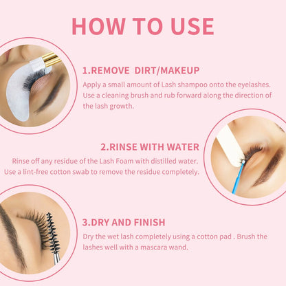 100ML Eyelash Lash Shampoo with Brush & Mascara Wand – Foaming Eyelid Cleanser for Extensions & Makeup Removal