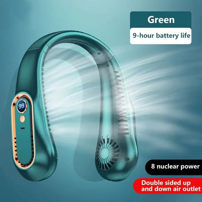 8000mAh Bladeless Neck Fan - Rechargeable Portable Cooling Fan with LED Display for Outdoor Use