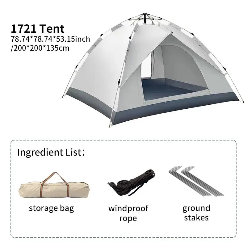 Outdoor Folding Tent – Fully Automatic Quick Open, 3-4 Person Self-Driving Camping Tent, Rain & Sun Proof, Portable