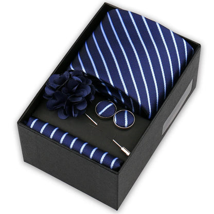 Men’s 4-Piece Tie Set Gift Box - Elegant Necktie with Handkerchief, Cufflinks & Brooch for Business, Wedding & Suit Accessories
