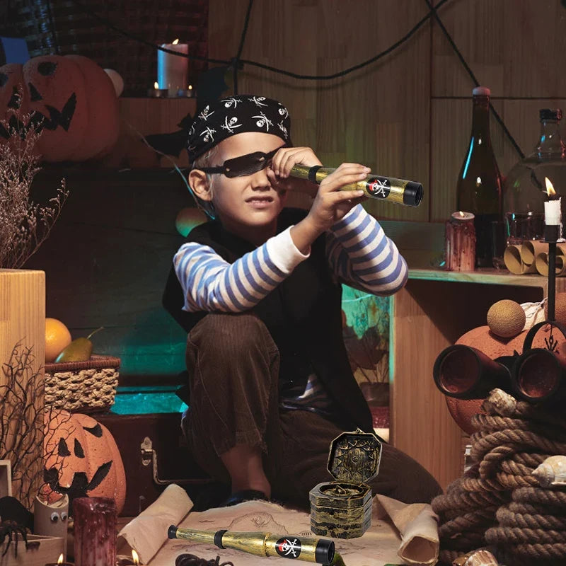 Pirate Party Costume Set - Eye Patch, Coins, Skull Hat & Birthday Decoration Accessories for Kids