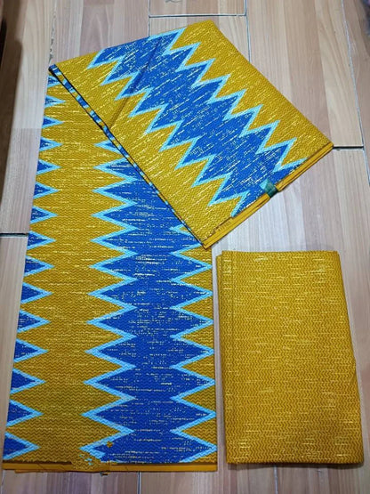 Real Ankara Wax Lace Fabric - 100% Cotton Nigerian Gold Print, 6 Yards Ghana Style Party Dress Material