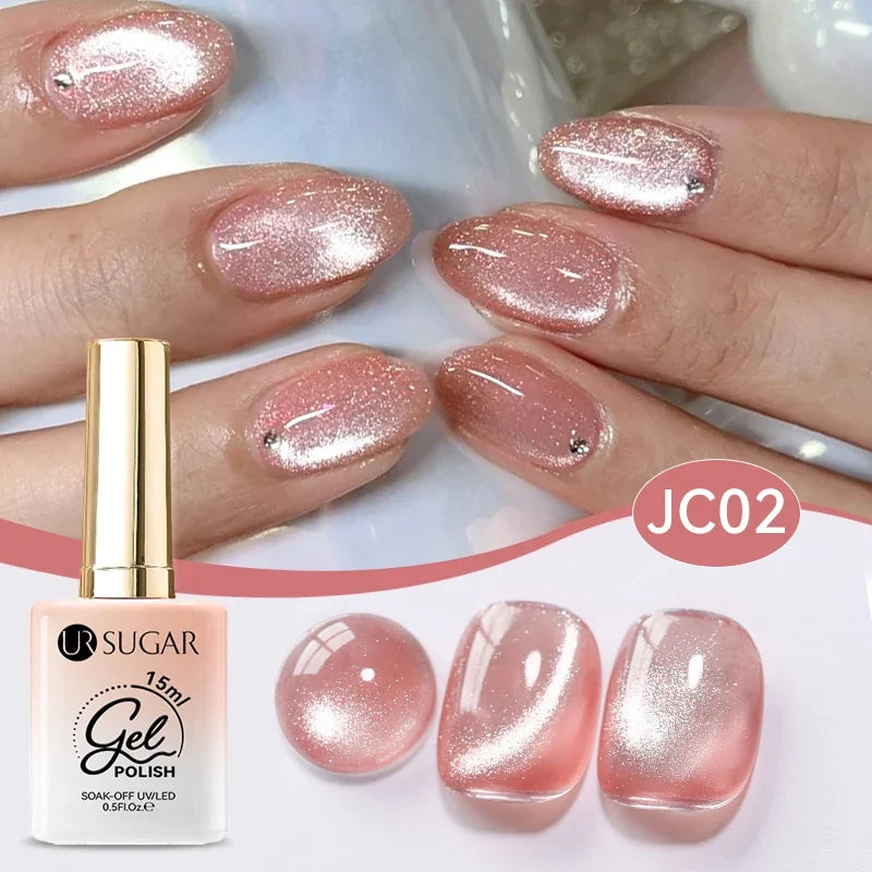 UR SUGAR Jelly Pink Cat Magnetic Gel Nail Polish 15ml - Glitter Ice Effect Soak Off UV LED Semi-Permanent Manicure Gel