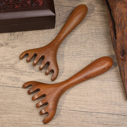 Head Meridian Massage Comb – Anti-Static Natural Wooden Wide Tooth, Six-Claw Gua Sha Tool for Spa & Blood Circulation