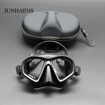 Freediving Mask with Camera Mount - Two-Window Tempered Glass Waterproof Anti-Fog Snorkeling Mask