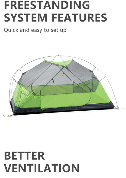 BISINNA 2-Person Ultralight Camping Tent – 20D 380T Nylon, Double Layer Waterproof Backpacking Tent for Hiking & Travel with Free Mat