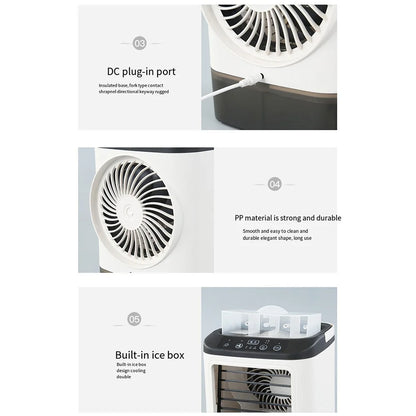 USB Portable Mini Air Conditioner Fan – 3-Speed Desktop Cooling Fan with LED Night Light, Air Cooler for Home, Office, and Camping