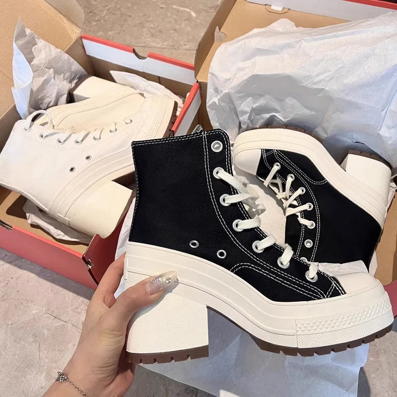 Women’s Platform Canvas Sneakers — Personalized Luxury Lace-Up Skateboard Casual Shoes for Fashion & Outdoor Wear