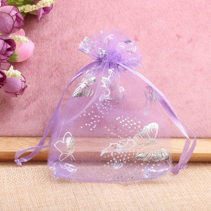 25/50pcs Butterfly Organza Gift Bags - 12 Colors, 7x9cm, 9x12cm, 13x18cm, Jewelry and Candy Packaging Drawstring Pouches