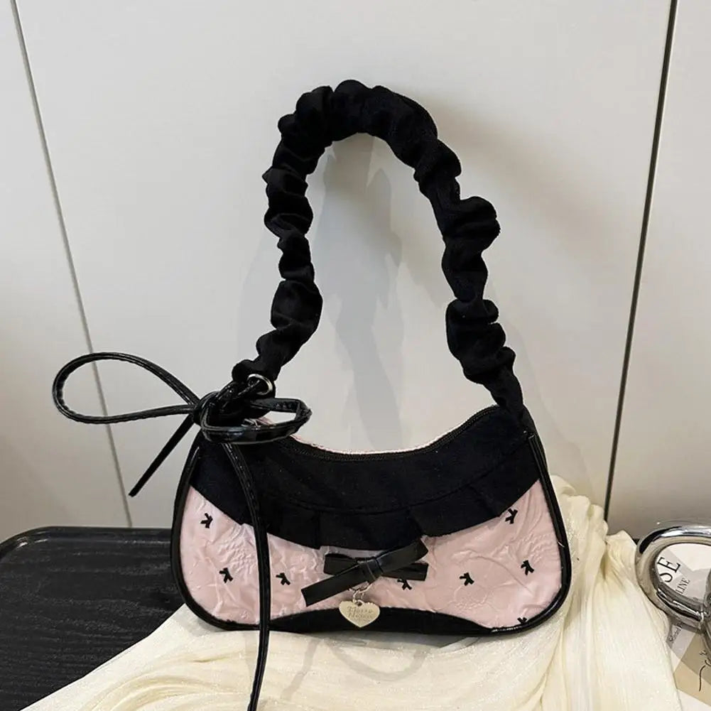 Fashion Grid Lace Shoulder Bag - Stretchable Ribbon Strap Underarm Handbag for Women, Students & Daily Commuting