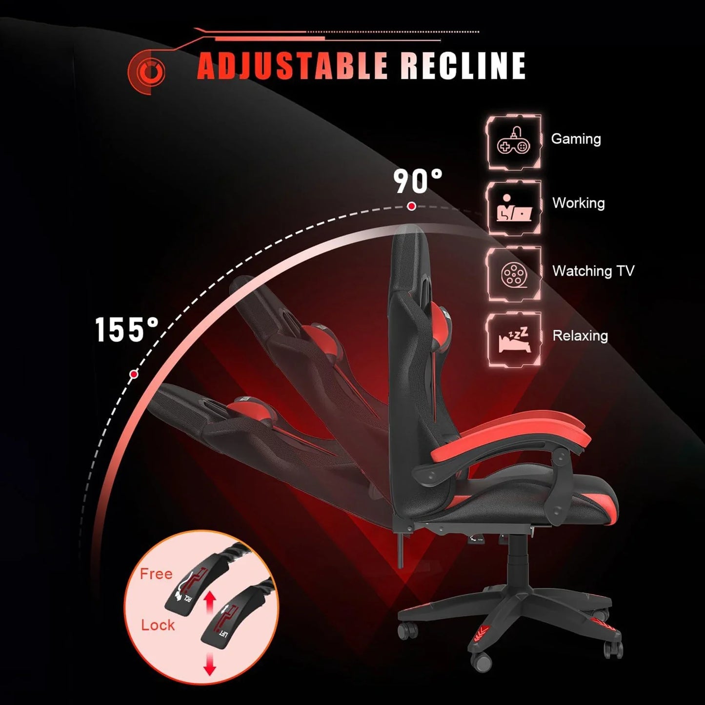 RGB Gaming Chair with LED Lights – Ergonomic PU Leather High Back Reclining Office Chair with Headrest
