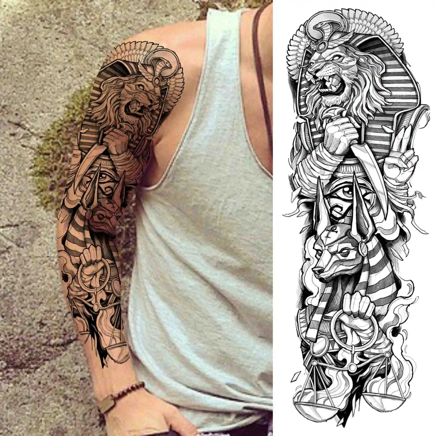 Full Arm Temporary Tattoo Sleeve - Realistic Warrior Lion Tiger Flower & Maori Design Fake Tattoos